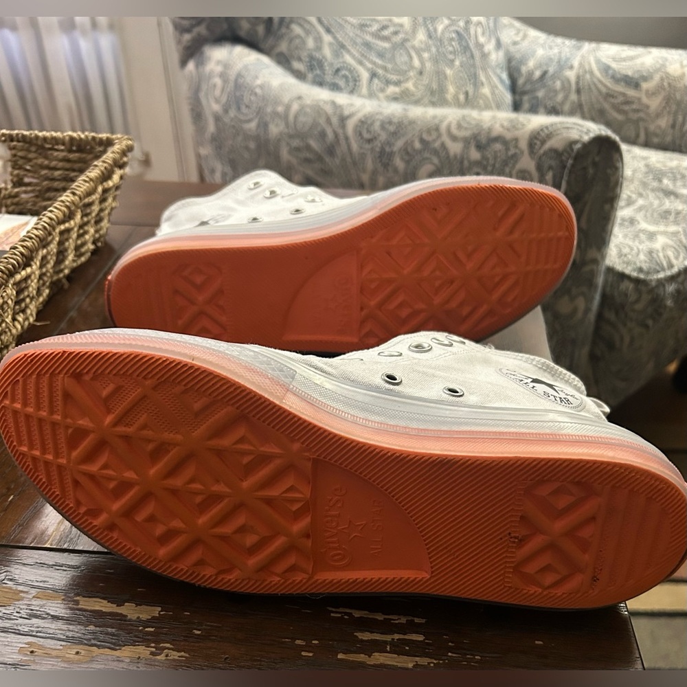 CTAS Converse All Star White Canvas High Tops Orange soles. W 10.5, M 8.5 - Picture 5 of 7